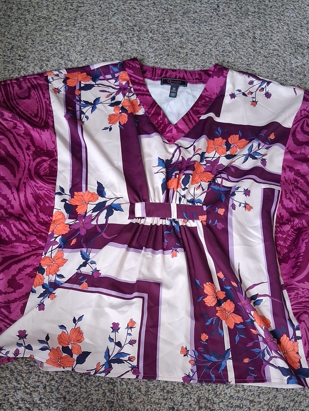 Christian Siriano Purple, Orange & Cream Floral V-Neck Tunic